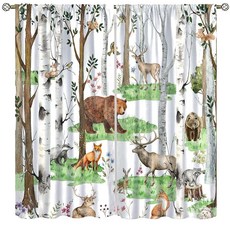 어린이 동물 커튼 자연 숲 롯지 오두막 시골 사냥 삼림 지대 침대 사슴 야생 창문 트리트먼트 로드 포켓 드레이프 아기 아기방 거실 침실 106.7 x 114.3cm(42 45인치, Forest Animal-25