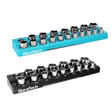 DuraTech 2개 세트 1/2인치 1/4인치 드라이브 미터법 SAE 자석 소켓 정리 트레이, 1세트, 실버