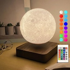 달 플로팅 야간 조명 테이블 램프 독창적 디자인, 어두운 나무결 16색 달 14cm
