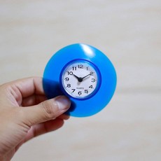 욕실용 흡착식 방수 벽시계, 내장 파란색 전자시계 4CM