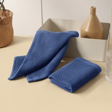 純棉方巾 蜂窩結構 速乾抹布 廚房清潔 洗碗布 吸水加厚 不沾油 家用擦拭+深蓝色+加大加厚-34*34cm独立包装, 1個, 深蓝色:加大加厚-34*34cm独立包装