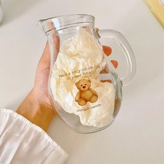 小熊牛奶壺 玻璃壺 冷飲壺 牛奶壺 飲料壺 酒壺 泰迪熊 可愛早餐壺 花瓶 ins風 網美 攝影道具, 1個, 透明, 約500ml