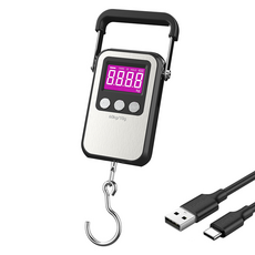 Riwonas 휴대용 디지털 손저울 여행 캐리어 택배 낚시고리 수화물 무게 측정 60kg/10g, 1세트, MC-35/화이트 충전 식