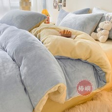 椿嶼 牛奶絨四件套 加厚珊瑚絨 雙面加絨 被套 法蘭絨 宿舍三件套 冬季保暖絨, 奶白+嬰兒藍【雙面暖絨 親膚細膩】,1.2m床單三件套-被套150x200