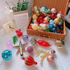 無情畫 聖誕樹裝飾品組合 60-70入多色聖誕球 雪花麋鹿掛件 3-8公分, 1個, Multi-color