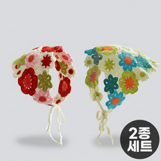 엘바리스 여성용 뜨개 플라워 꽃무늬 러블리 크로셰 두건 2장