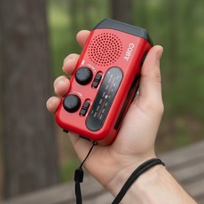 COBY SOS119 자가발전 라디오 레드 전기 없이 사용 가능한 비상용 손전등 라디오, COBY 라디오 SOS119-CRANK