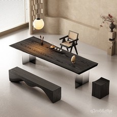 北歐侘寂風碳化實木大板茶桌，白蠟木家用茶台，創意黑色亞克力泡茶桌, 1個