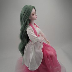 臺灣熱銷 3/1 bjd假髮夜蘿莉娃娃假髮頭套 sd球型公仔頭套高溫絲編髮加厚毛, 綠色中分捲髮, 1個