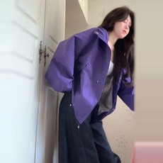 美式復古紫色衝鋒衣夾克外套女春秋季2025新款戶外登山棒球服上衣