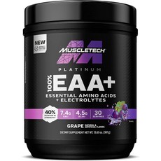 MuscleTech EAA+ 플래티넘 100% 필수 아미노산 근육 회복 보충제 포도맛 30회, 1g, 1개