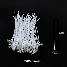 100개 무연 양초 심지 2.6-20cm 사전 왁스 처리 된면 코어 (금속 서스테이너 탭 포함) DIY 수제 만들기 도, 03 D 12cm