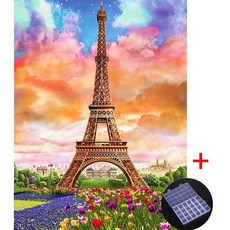 더영흥 보석십자수 ( 캔버스형 ) 30 x 40 cm DIY 풍수 해바라기 사과, 1개, 무지개 에펠탑