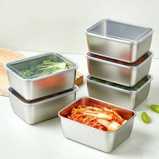 스테인리스 사각 도시락통 5P 세트 냉장고 보관용 밀폐형 스텐 수납함 주방용 트레이, 1개