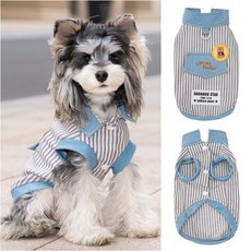 DFMEI 寵物貓咪狗狗衣服小型犬雪納瑞比熊泰迪條紋牛仔衣春夏季薄款兩腳, 1個, YP帥酷條紋牛仔衣-淺藍