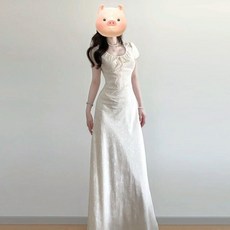 살구색 여성용 원피스 우아한 허리 라인 강조 롱 드레스 여름용