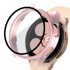 어프리비 갤럭시워치4 강화유리 풀커버 액정 보호 케이스 40mm 44mm, 로즈핑크, 1개