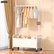DFMEI 衣帽架落地臥室掛衣架家用室內輕奢可移動多功能宿舍收納衣服掛架, 80cm白架【加厚耐磨白色皮兜】衣帽掛鉤萬向輪+送調平底腳