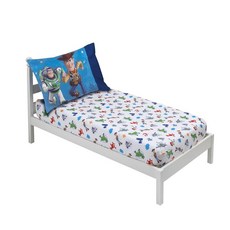 Disney 토이 스토리 4 - 블루 그린 레드 & 화이트 2팩 유아용 침대 매트리스 커버 및 표준 사이즈 베개 커버 세트 블루 그린 레드 화이트