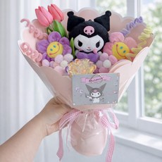 한정수량 산리오하트 가방고리 인형꽃다발 졸업선물 축하선물 생일선물 재롱잔치 학예회 선물, 1개, 쿠로미, 380mm