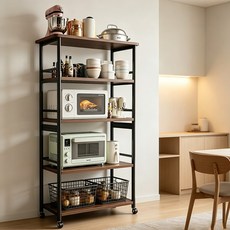 이동식 주방 수납장 전자레인지 스탠드 밥솥 부뚜막 바퀴 선반, 블랙80*38cm, 5단