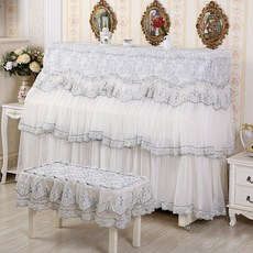 피아노 덮개 피아노의자 커버 베이직 베이지 메쉬 심플한, 표준 피아노커버+더블벤치커버, 1개, 다이아몬드 벨벳 3단 그레이 풀커버