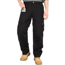 BOCOMAL 남성용 작업용 립스톱 카고 팬츠 10포켓 릴렉스 핏 스트레치 허리 내구성 방수 얼룩 방지 아웃도어 하이킹 블랙. 38 x 30 144117