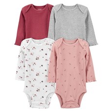 Simple Joys by Carter's 여아용 4팩 긴소매 텍스처 바디수트 더스티 핑크/그레이/라이트 버건디/화이트 플로럴