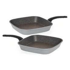 QUEEN SENSE Daily平底鍋2件組, 方形煎鍋 27cm+方形煎鍋 27cm, 混色, 1組