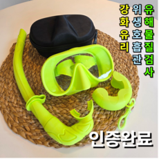 [안전 강화유리]대디웨어 스노쿨링마스크 접이식 폴더블 휴대용 물놀이세트 성인 유아 어린이 초등, 옐로우그린