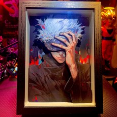 五條悟 咒術迴戰 立體發光相框 - 3D裝飾夜燈禮物, 1個, 升級純鋼化玻璃相框(五條悟版本2)