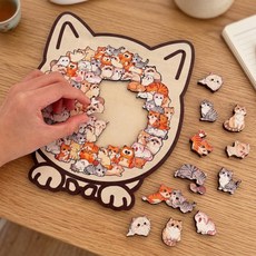 상덕 고양이 우드 퍼즐 귀여운 힐링 두뇌개발 취미 퍼즐, 1개, 믹스 컬러, 92피스