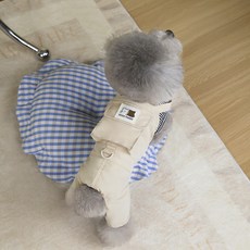 寵物春夏裝 假兩件套裝 立體口袋四腿褲 貓狗服飾 附牽引扣 小型犬適用, 卡其,XL, 1個