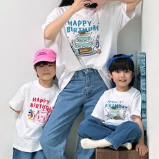 리틀래빗 아동용 패밀리 D 생일 추카 반팔 티셔츠