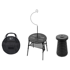 露營中毒本鋪 戰術圓桌套組 露營桌 摺疊桌 附椅凳 小椅凳 小圓桌 露營燈鈎 摺疊椅 伸縮椅 露營茶几 兩用圓桌 山趣, 黑色