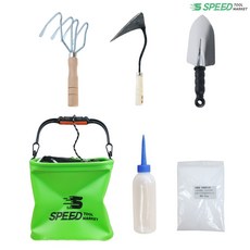 해루질 장비 조개 잡이 도구 6종 세트 4발갈퀴+호미+모종삽+두레박+맛소금+통 갯벌체험, 형광연두