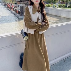 스타일닥터 여자 긴팔 셔츠 원피스 추동 패션 세트 치마 조끼