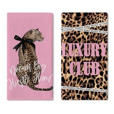 Croar 레오파드 프린트 핑크 주방 접시 타월 2개 세트 영감을 주는 치타 드림 빅 허슬 하드 걸 여성용 건조 핸드 베이킹 쿠킹 천 럭셔리 클럽 욕실 홈 데코 45.7 x, Leopard Print