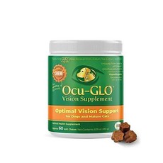Ocu-GLO Cat & Dog 눈가림 시니어 보충제 - 루테인 오메가-3 지방산 포도씨 추출물 & 항산화제가 함유된 크고 작은 반려동물 관리를 위한 소프트 츄 비전 비타민 보, 1개
