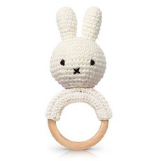 橘荷屋現貨 荷蘭Just Dutch手工編織米飛兔手搖鈴，白色款，彌月/生日禮首選，輕柔安撫寶寶情緒, 1個, 白色