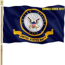 네이비 엠블럼 플래그 3X5 야외 양면 - 3겹 헤비 듀티 폴리에스터 밀리터리 미군 깃발 2개의 황동 그로밋 선명한 색상 및 색 바랜 방지 자외선 차단 기능 포함, Blue 3x5