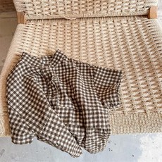 女童韓版格子麻棉短袖襯衫