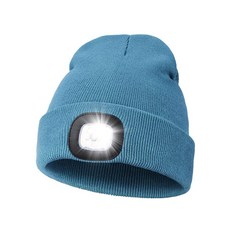 MELASA 유니 모자 USB 충전식 핸즈프리 헤드램프 LED 비니 남성 아빠 아버지 남편 겨울 선물 헤링본 238149, 블루