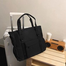 工裝尼龍大容量托特包 防潑水 日系工裝包, 黑