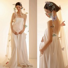 블랙 만삭 촬영 옷 오프숄더 임산부 투피스 사진 주수, 브라이트옐로우 단일 원피스