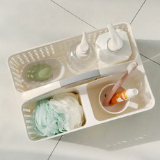 손잡이형 칸막이 목욕바구니 수납 이동편리 소품 정리 사우나가방, 화이트, 2개