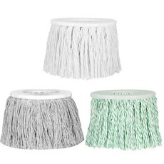 臺灣出貨純棉綫拖把頭旋轉墩布頭設計加厚全棉材質吸水強適配通用拖把桿日常清潔拖把替換頭配件適用, 精品純棉頭3個裝（1白1灰1綠）, 1個