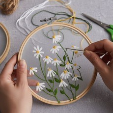 손쉬운 꽃그림 십자수 프랑스자수 스킬자수 도안 바늘 패키지, 흰큰꽃