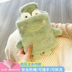 抱暖冬日 暖水袋 可愛卡通插手注水熱水袋 加厚毛絨暖手袋 防爆灌水學生暖宮, 小青蛙【1000ml-可插手】, 1個