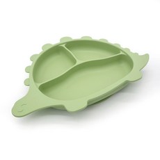 이유식 유아식판 흡착볼 BPA Free 100% 안전 실리콘 공룡/햇님, 1개, 공룡 그린 식판